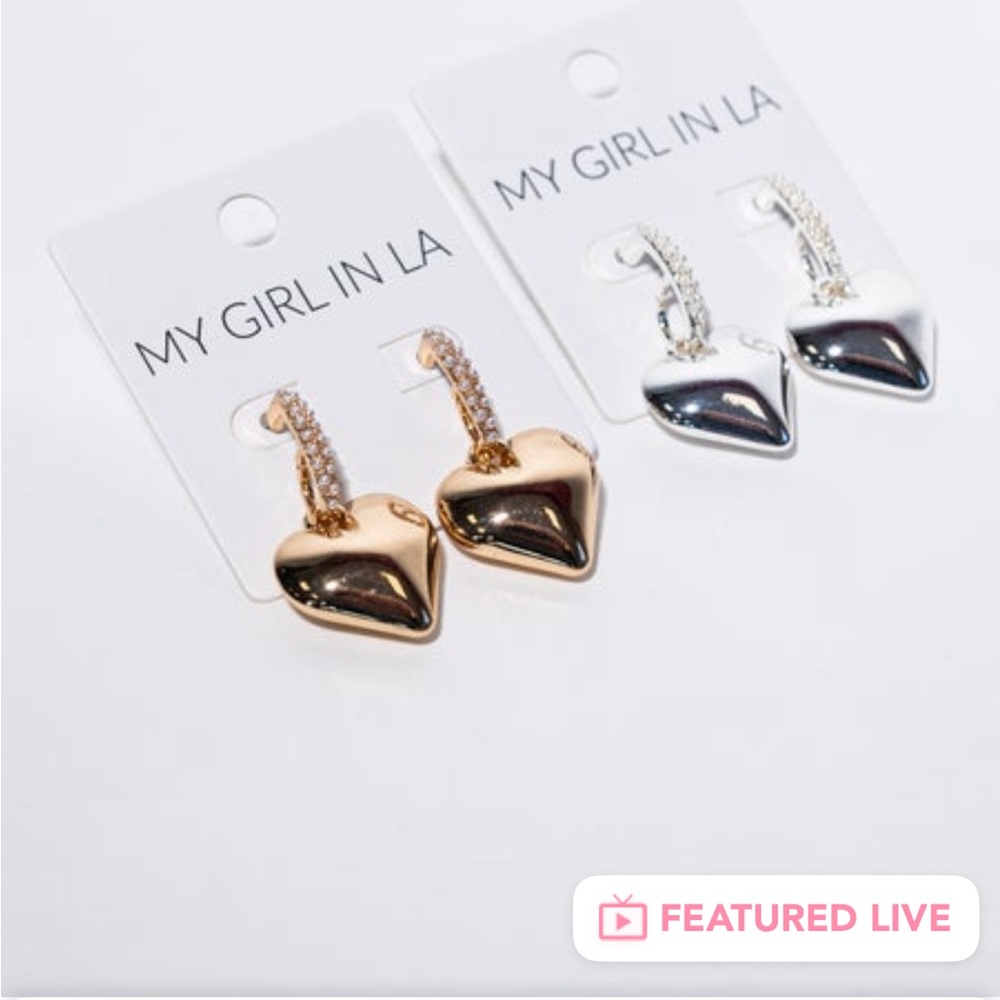 Heart Drop Earrings in Gold and Pearl